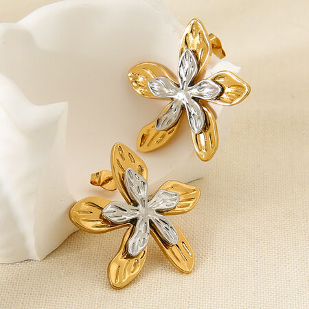 1 paar luxe retro oorbellen met bloemmotief, gemaakt van roestvrij staal, waterdicht, voor dames