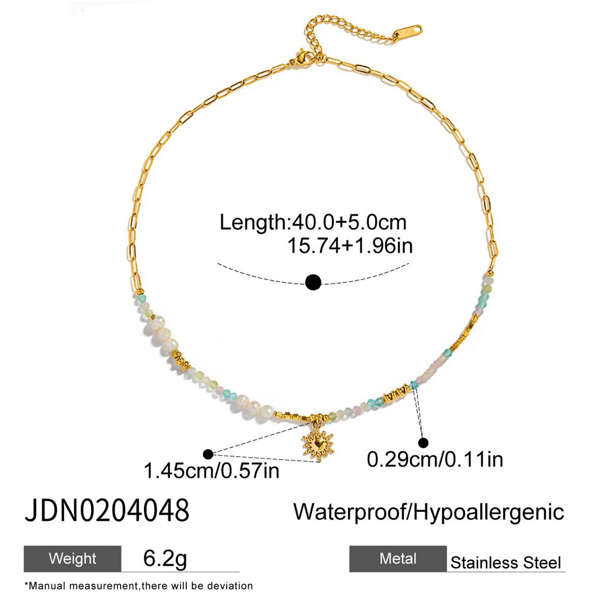 1 Piece Polychrome Beads Sun Stainless Steel Waterproof Gold Color Women's Pendant Necklaces Picture2
