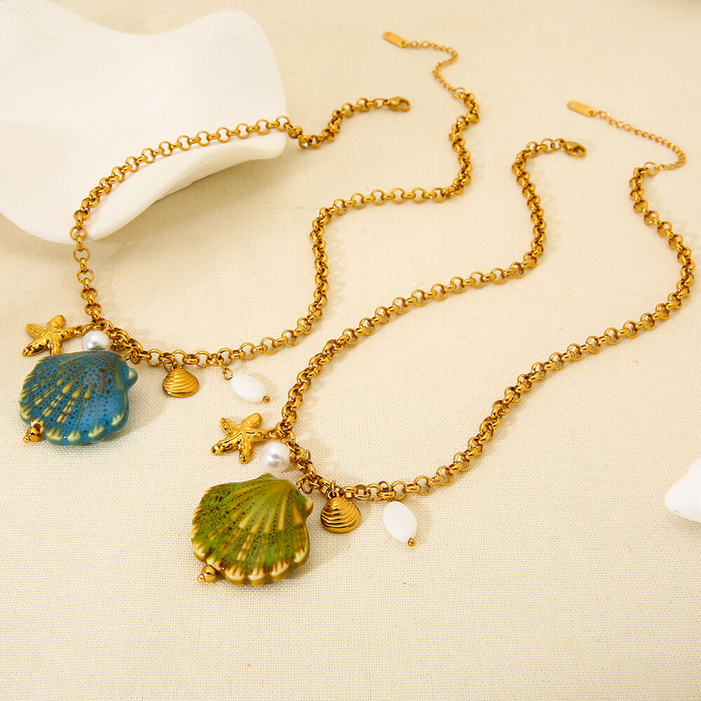 1 Piece Ceramic Shell Pendant Necklace