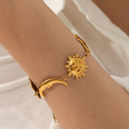 1 Piece Classic Moon & Star Stainless Steel Waterproof Gold Color Women's Chain Bracelets