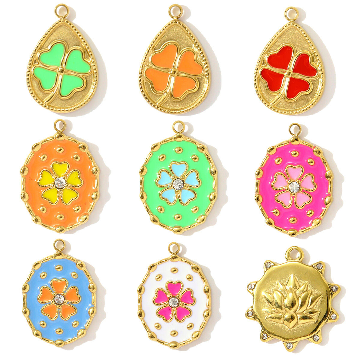 1 pezzo di ciondolo colorato fai da te a forma di goccia in acciaio inossidabile impermeabile color oro da donna Immagine4