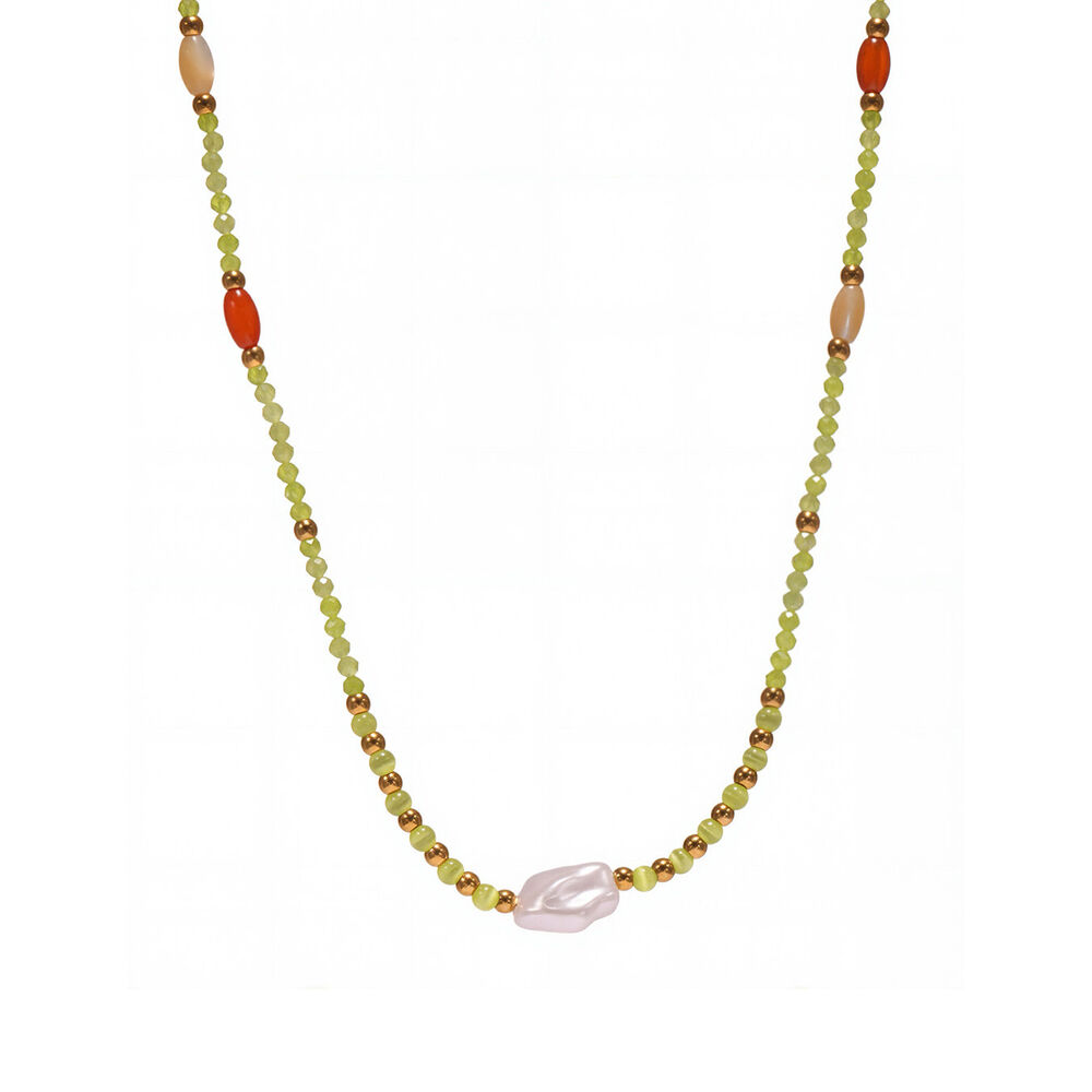 1 collar elegante de cuentas con piedras naturales de color dorado para mujer.
