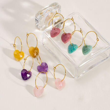 1 Pair Simple Series Elegant Heart Natural Stones Women's Hoop Earrings