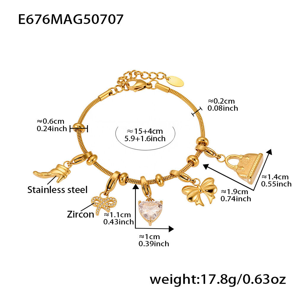 E676-Bracciale multiaccessori fai da te in oro 15+4 cm Immagine5