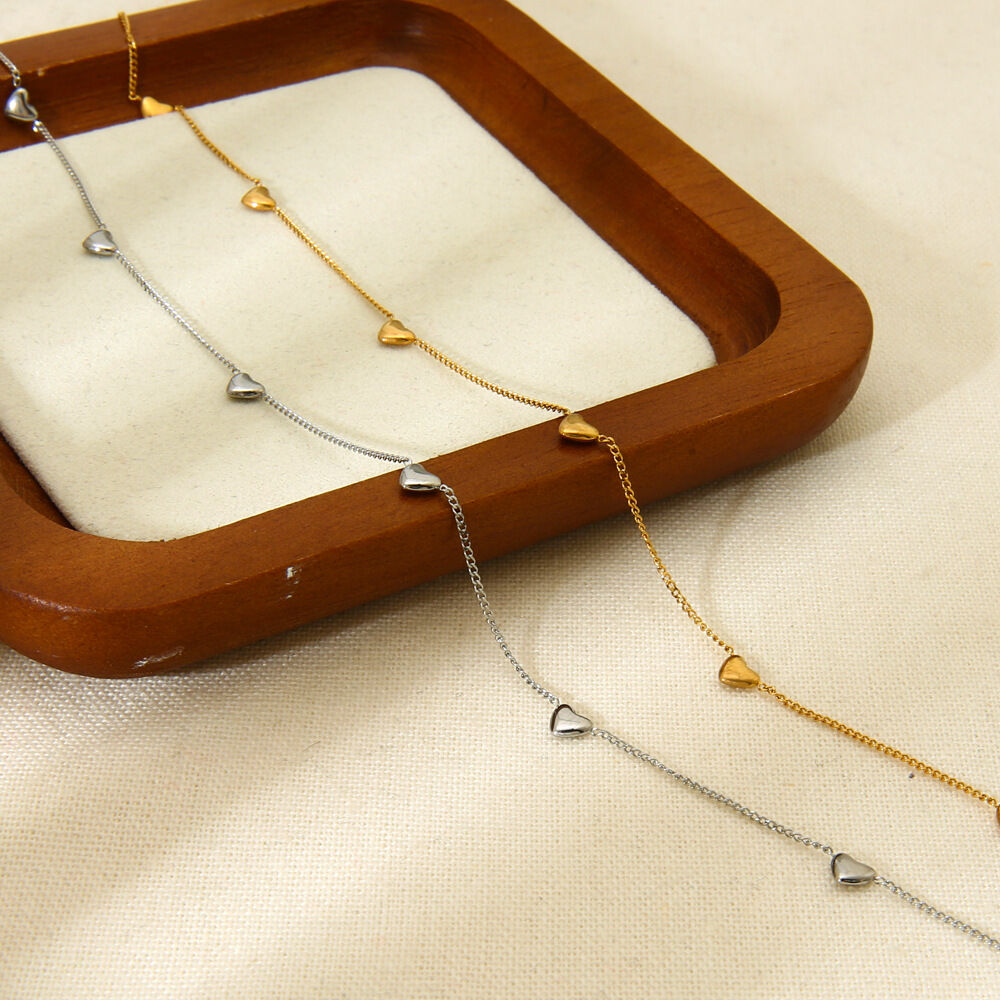 Collier pour femme en acier inoxydable imperméable en forme de cœur tridimensionnel, à monter soi-même 2