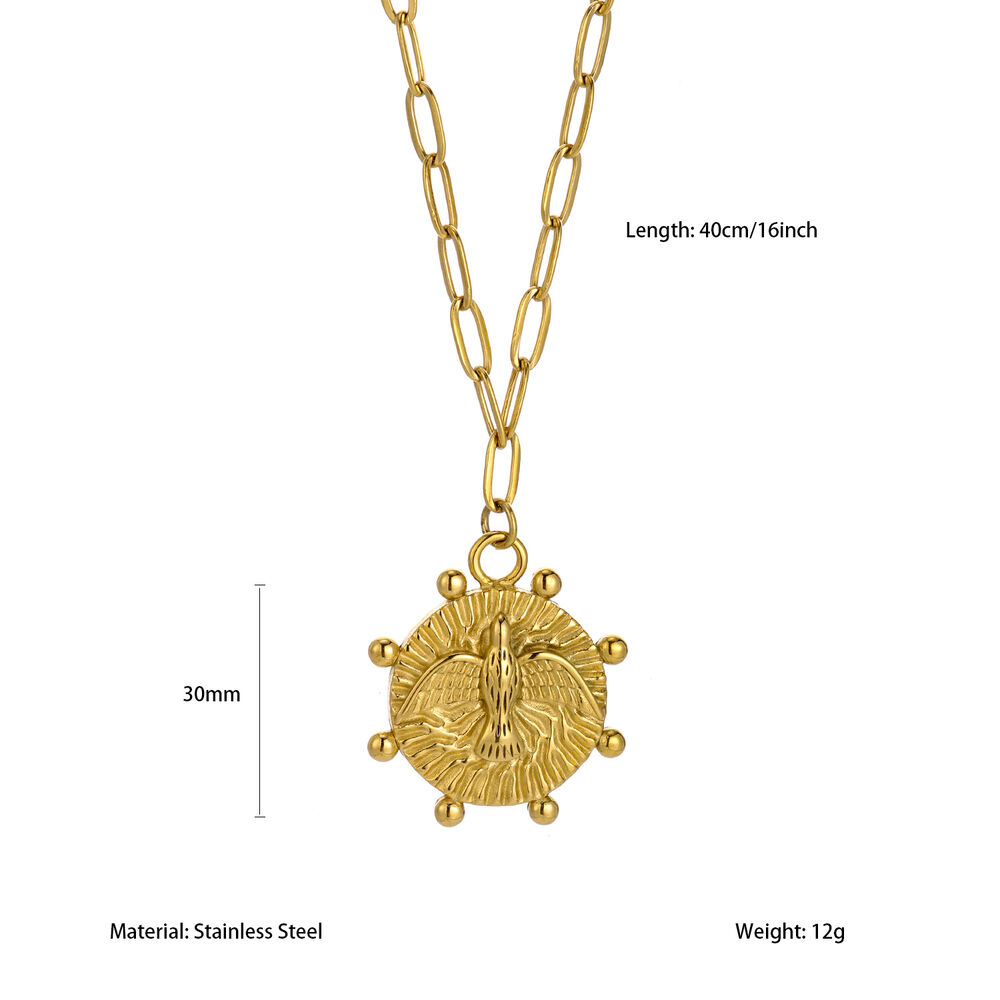 Collier pendentif femme en acier inoxydable doré, motif floral romantique (1 pièce)