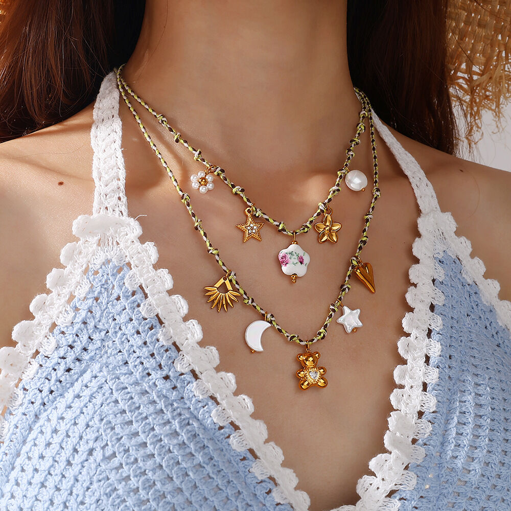 Set di collane con ciondolo fai da te in acciaio inossidabile color oro impermeabile h5 Immagine5