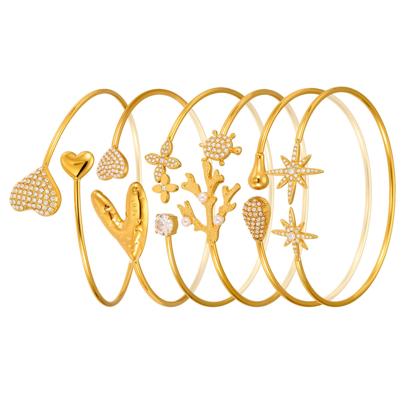 1 Piece Vacation Coral Stainless Steel Waterproof Gold Color Women's Bangles Picture8