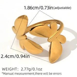 1 Piece Natural Butterfly Stainless Steel Waterproof Gold Color Statement Rings h5 Picture2