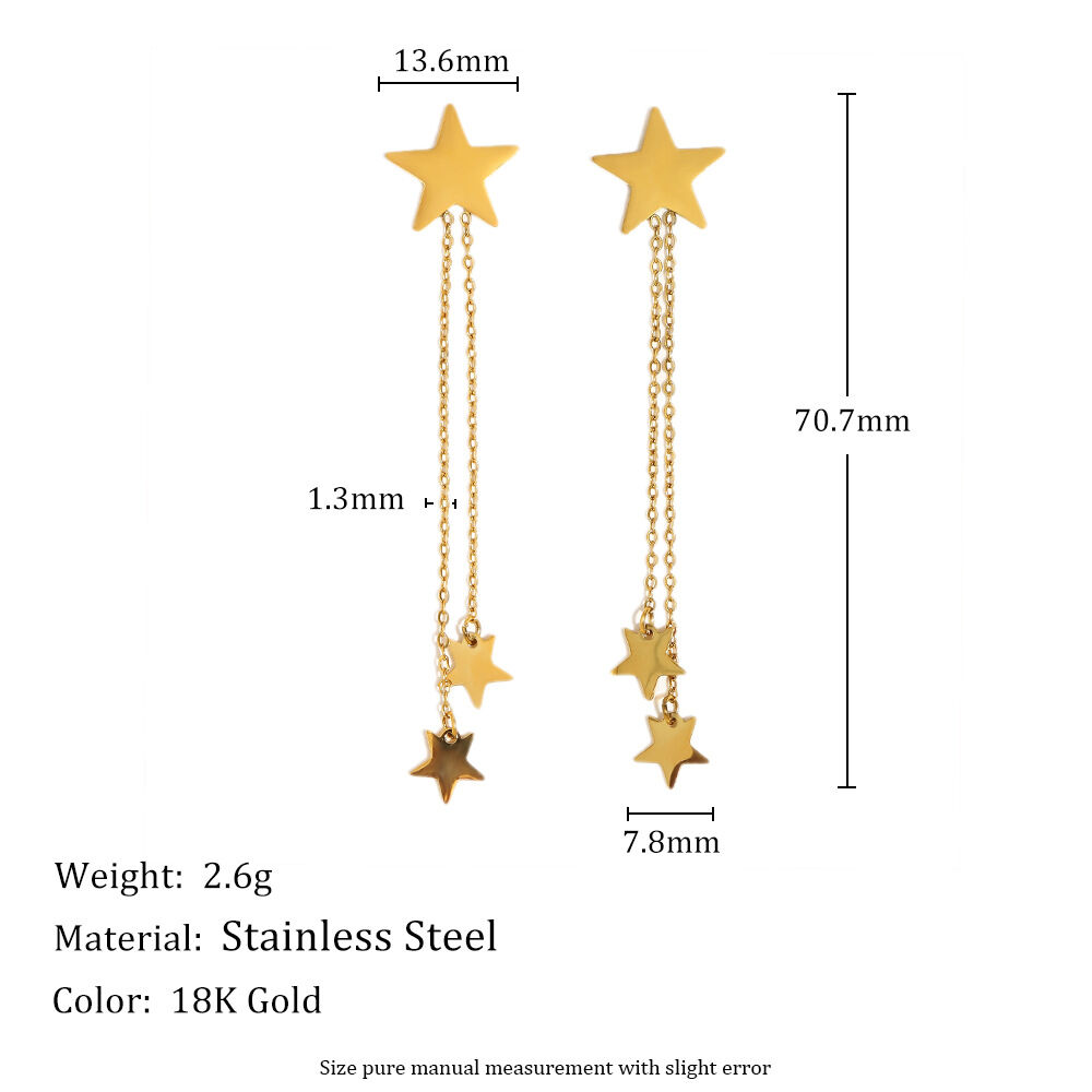 1 Pair Star Stainless Steel Waterproof Gold Color Dangle Earrings Picture2