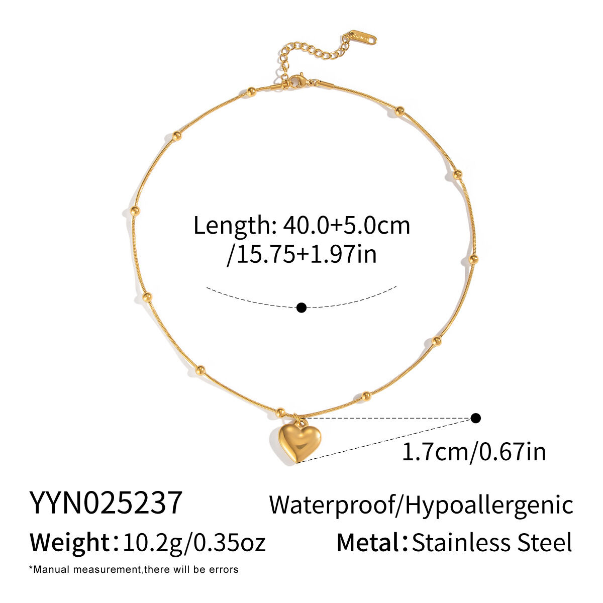 1 Piece Heart Stainless Steel Waterproof Gold Color Pendant Necklace 
