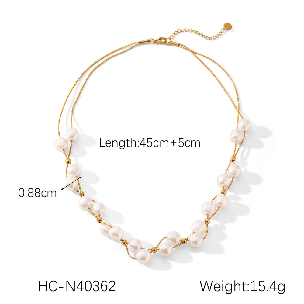 Daily Beads Paslanmaz Çelik Su Geçirmez Altın Renkli İnci Kadın Boncuklu Kolyeler Resim2