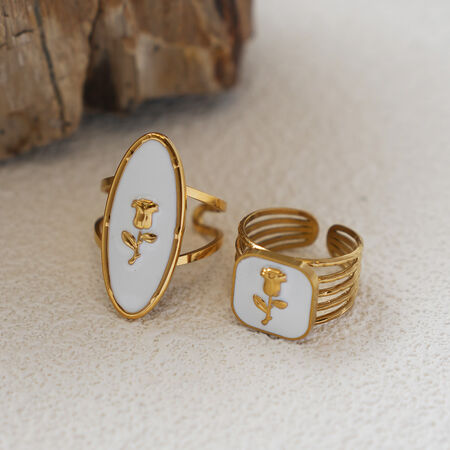 1 Piece Simple Series Retro Flower Stainless Steel Waterproof Gold Color Minimalist Rings 2