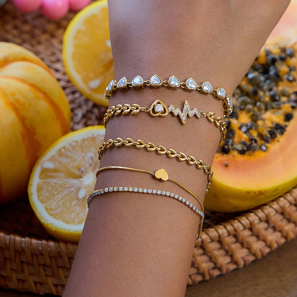 Set di gioielli da donna color oro impermeabile in acciaio inossidabile a forma di cuore dolce, 1 pezzo