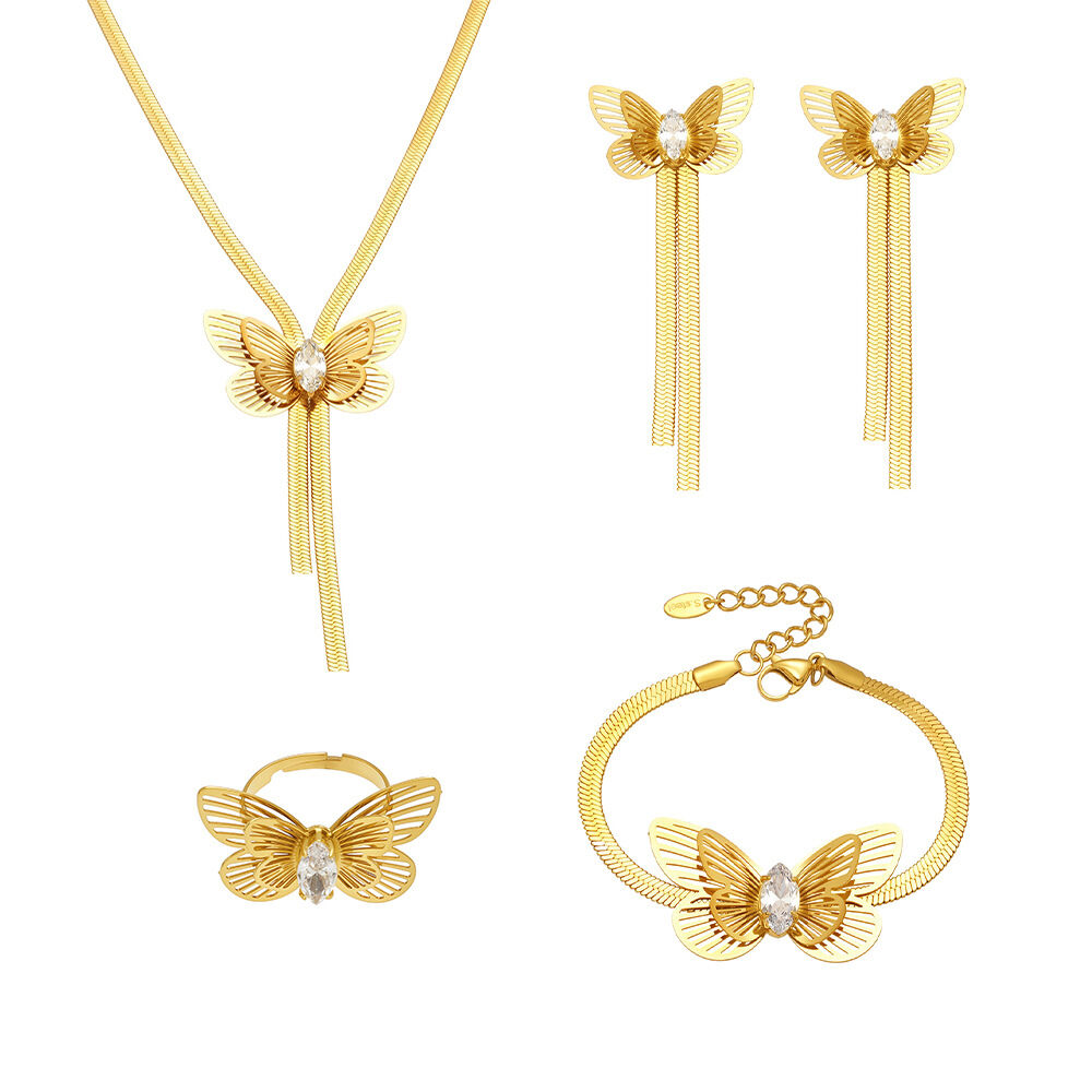 1 Piece Romantic Butterfly Stainless Steel Waterproof Gold Color Women's Jewelry Sets Picture8