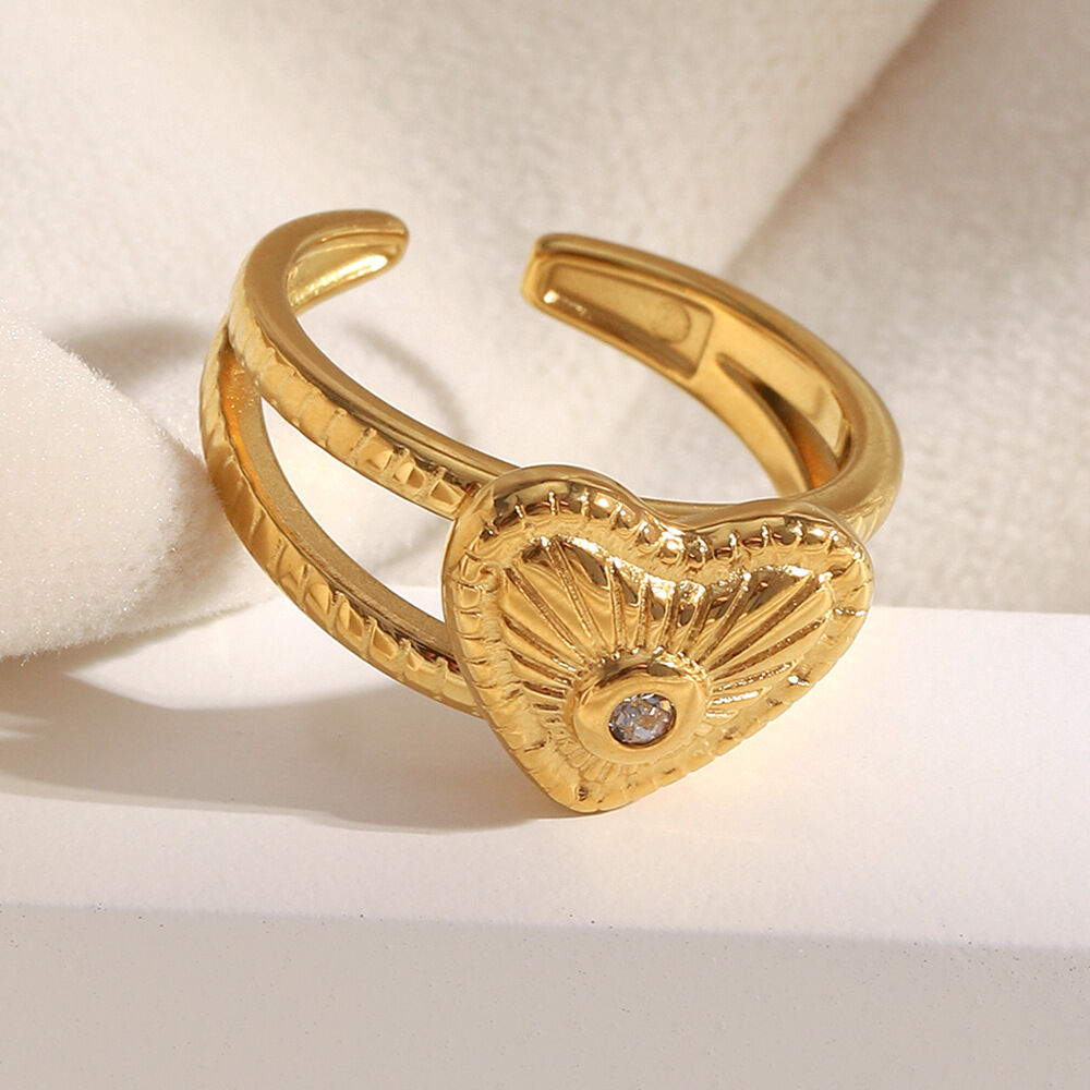 1 Piece Simple Series Casual Heart Stainless Steel Waterproof   Gold Color  Statement Rings 2