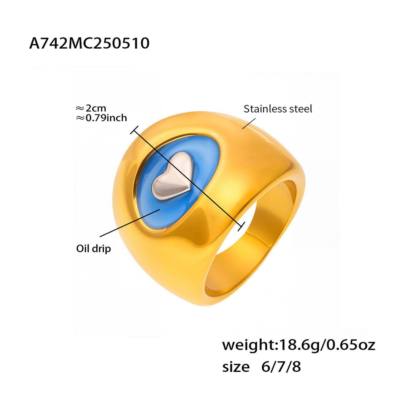 1 Piece Classic Heart Stainless Steel Waterproof Gold Color Signet Rings Picture2