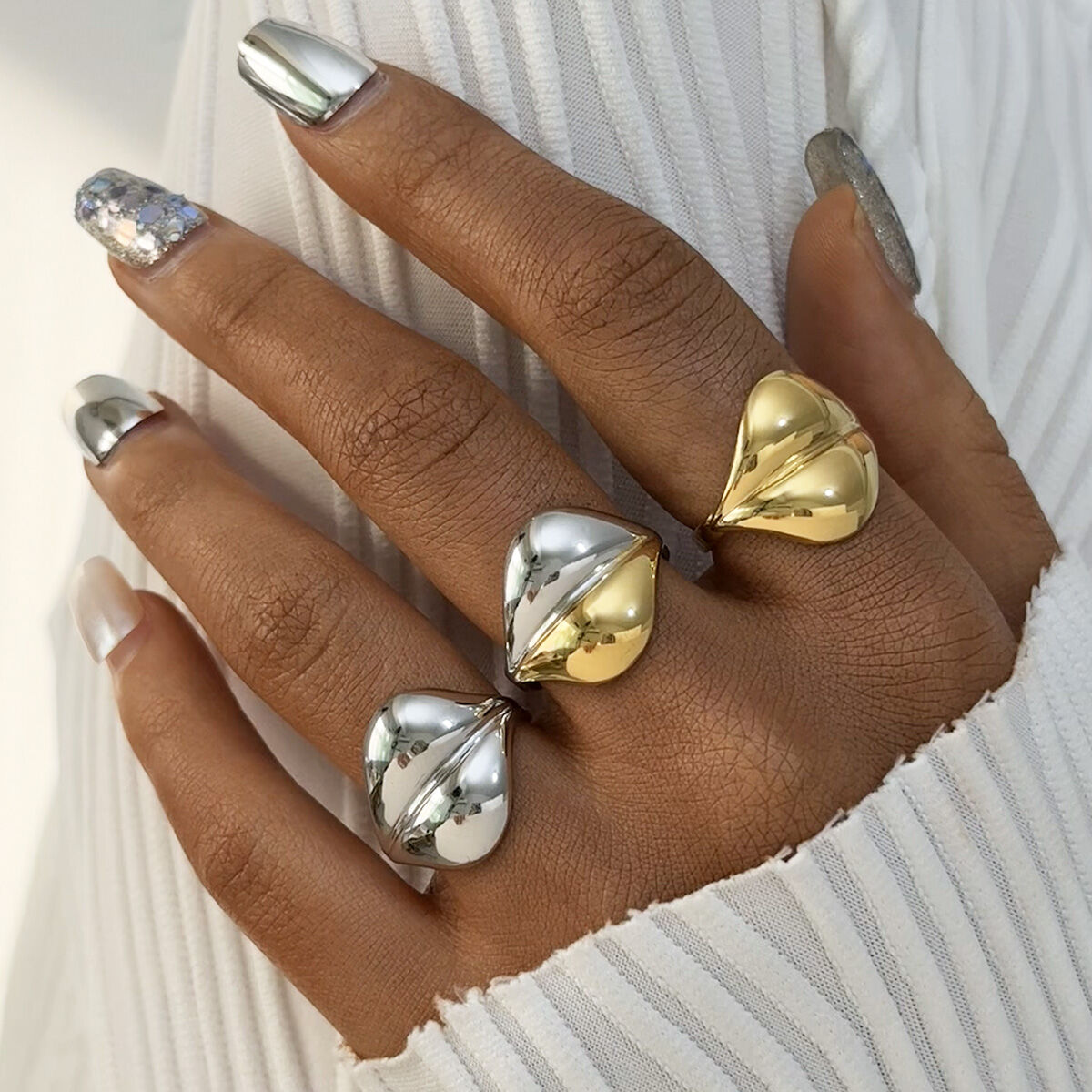 1 Piece Simple Irregular Shape Stainless Steel Waterproof  Gold Color Statement Rings h5 Picture4