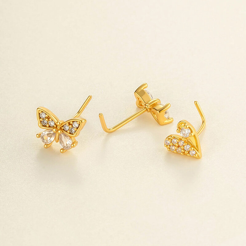 1 Stück Herz Kupfer Gold Farbe Zirkon Nasenstecker h5 Bild3