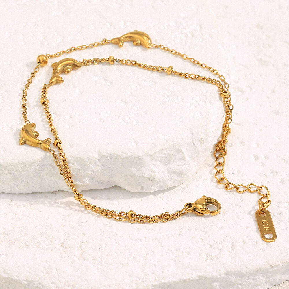 Pulsera de acero inoxidable con dije de delfín natural, color dorado, resistente al agua, para mujer, 1 pieza h5Imagen5
