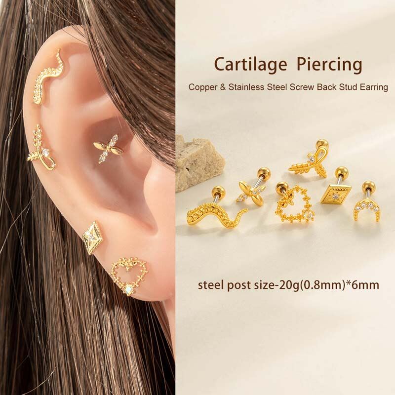 1 pezzo semplice orecchini da donna in zircone color rame e oro a rombo Immagine5