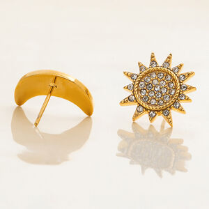 1 Pair Delicate Sun&Moon Stainless Steel Waterproof Gold Color Women's Stud Earrings h5 Picture5
