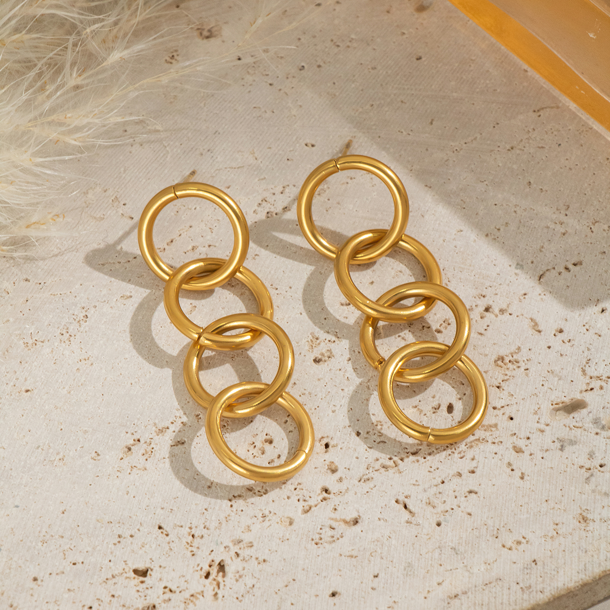 1 Pair Simple  Daily Circle Stainless Steel Waterproof  Gold Color  Women's Stud Earrings 2