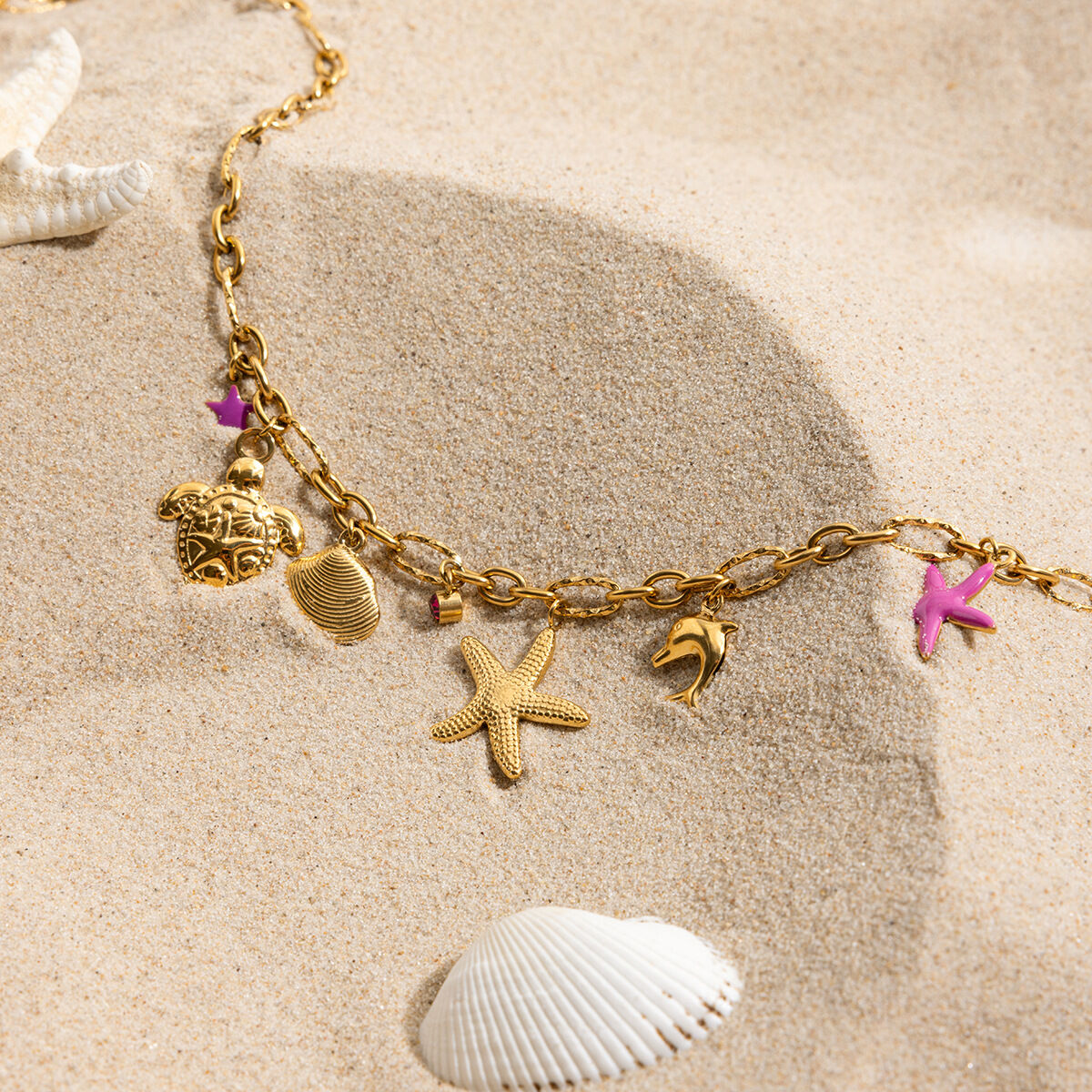 1 pezzo di collana con ciondolo da donna color oro impermeabile in acciaio inossidabile con organismo marino h5 Immagine5