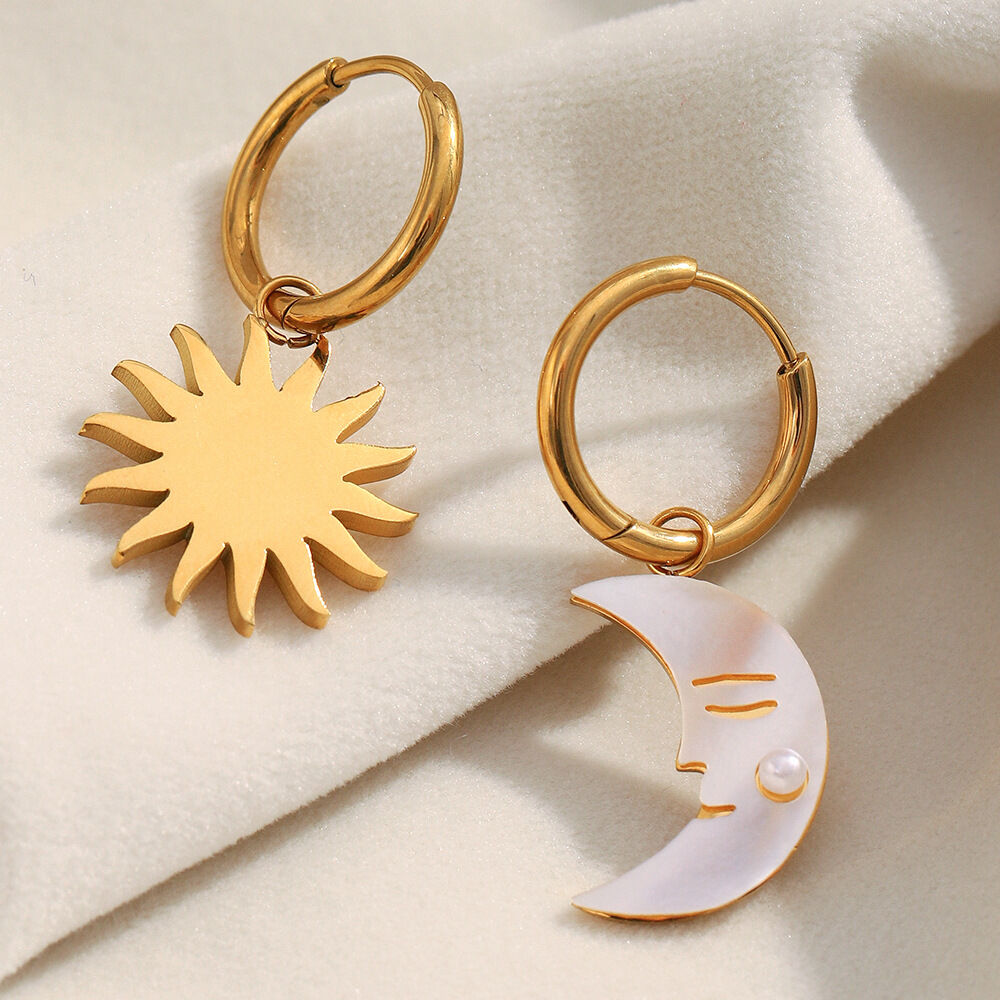 1 Pair Sun&Moon Stainless Steel Waterproof Gold Color Shell Drop Earrings h5Picture4