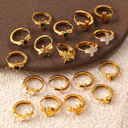 1 Pair Cross Stainless Steel Waterproof Gold Color Hoop Earrings