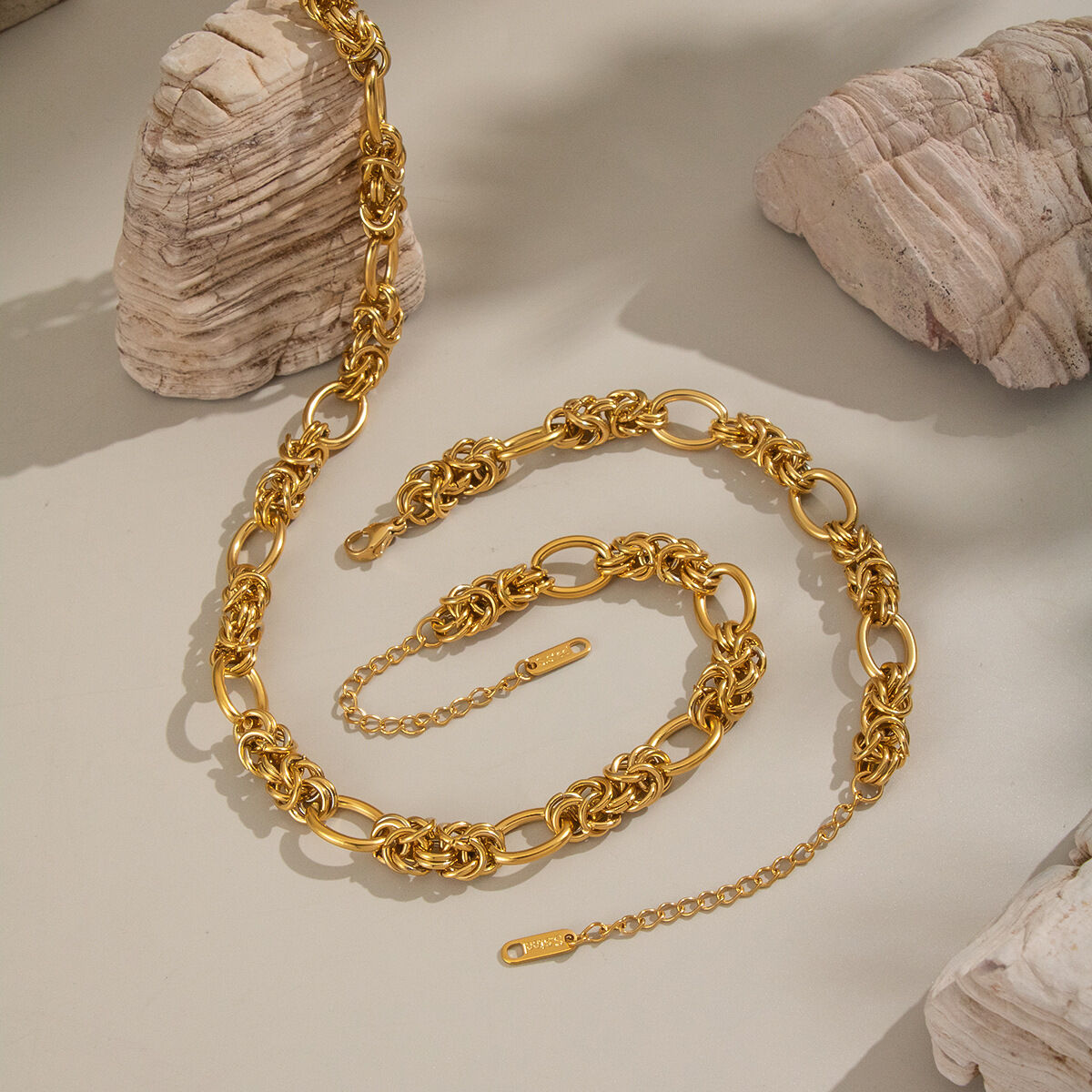 Chain Stainless Steel Waterproof Gold Color Necklace Set 2