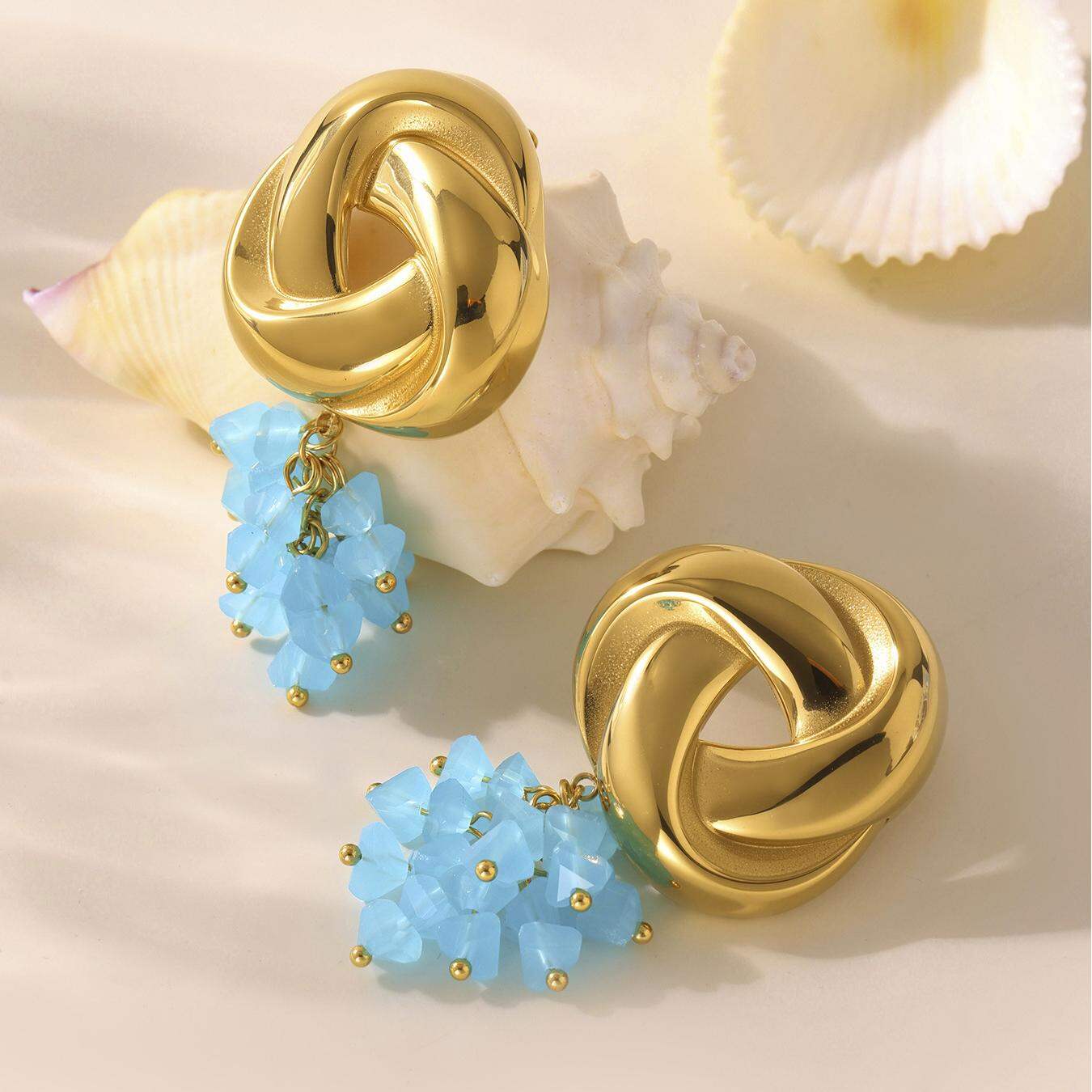 1 Paar romantische Quasten-Ohrhänger aus Edelstahl, wasserdicht, goldfarben, aus Glas, für Damen Bild7