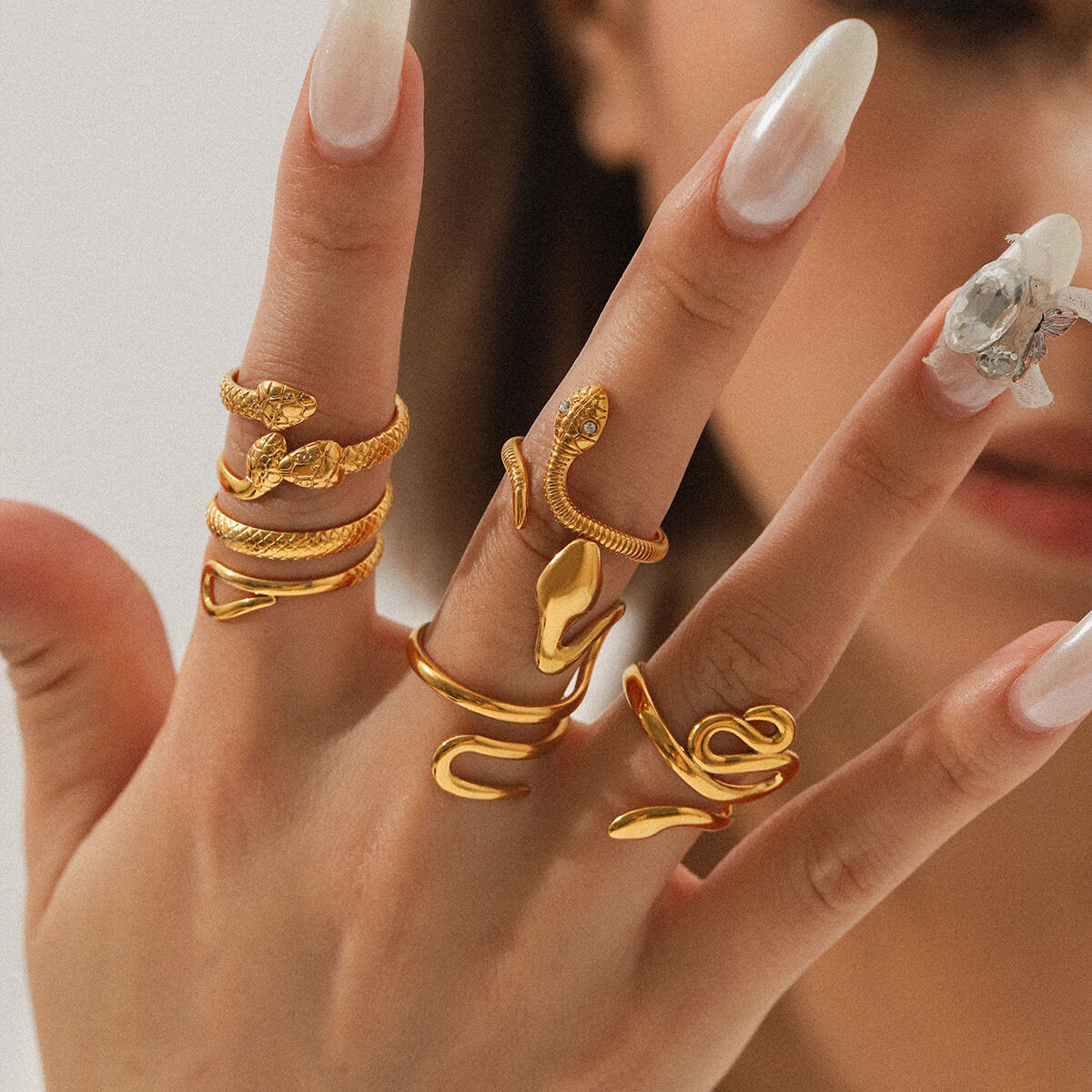 1 Piece Simple Series Daily Snake Stainless Steel Waterproof  Statement Rings