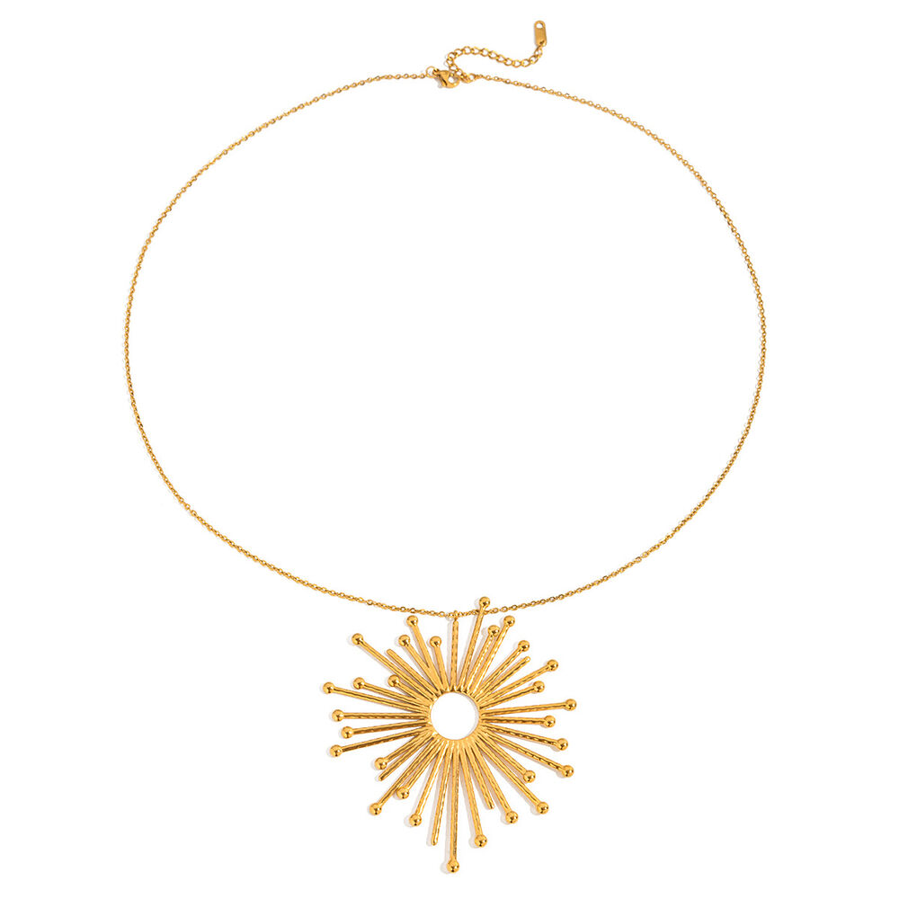 1 Stück glamouröse, wasserfeste Damen-Halskette mit Sonnenanhänger aus Edelstahl in Goldfarbe Bild6