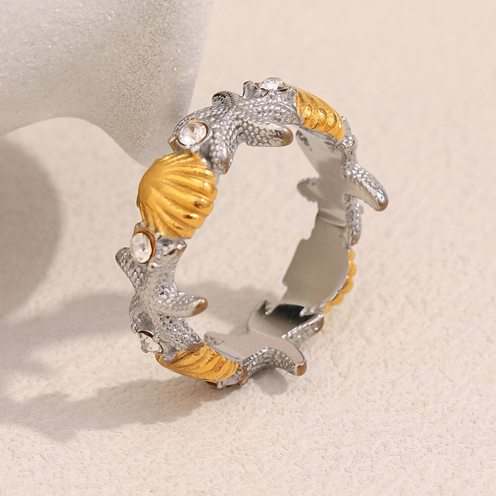 1 Piece Designable Starfish & Shell Stainless Steel Waterproof Gold Color Statement Rings Picture4