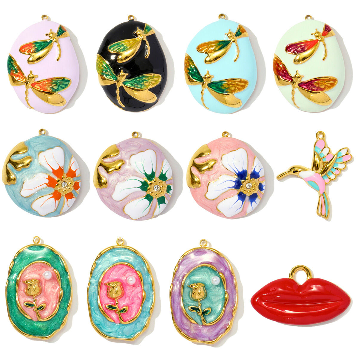 1 pezzo di ciondolo da donna in acciaio inossidabile impermeabile color oro con fiore fai da te della serie classica h5 Immagine4