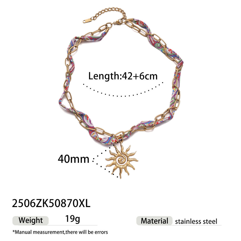 1 Piece Retro Heart Stainless Steel Waterproof Gold Color Fabric Pendant Necklace
