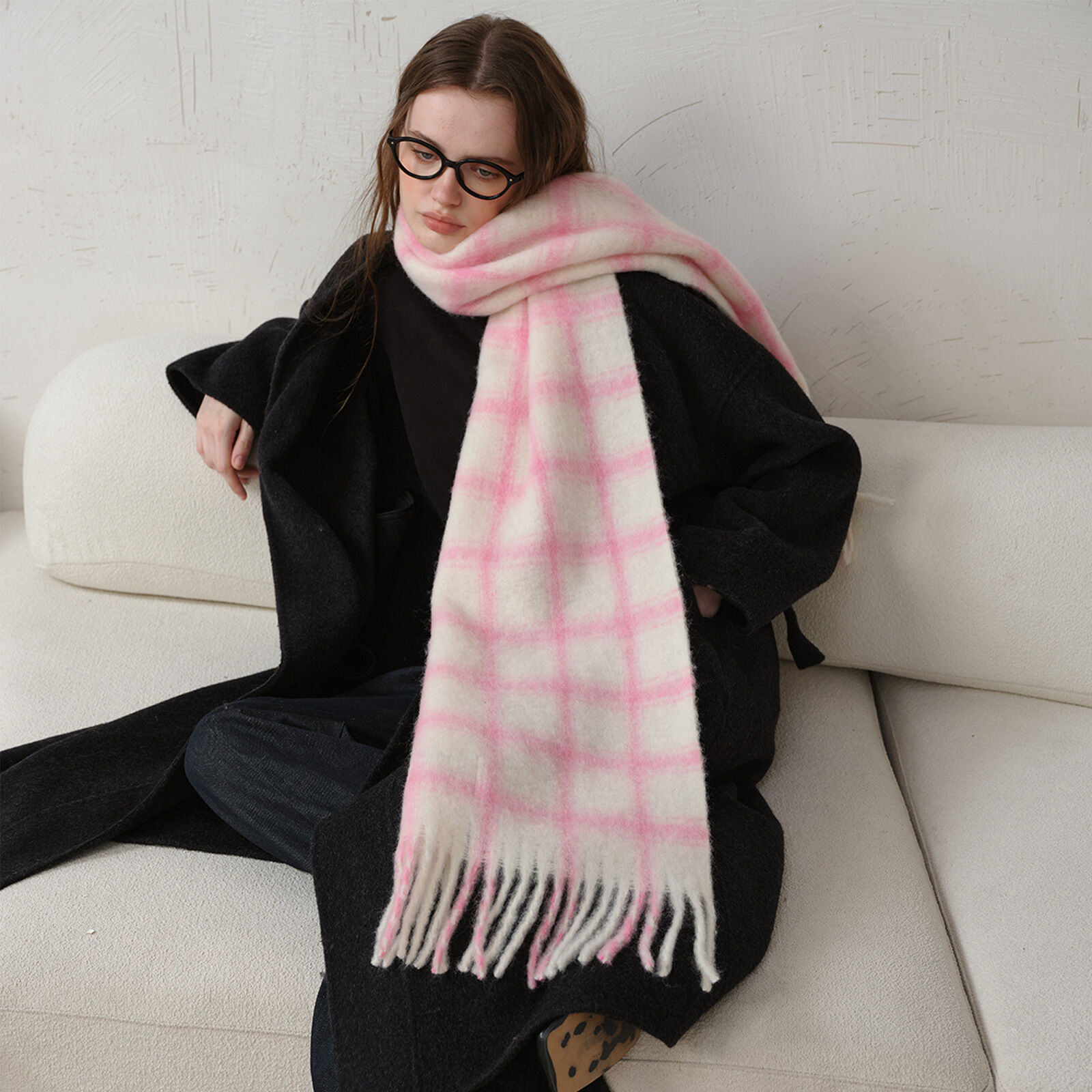Écharpe d'hiver à carreaux pour femme, 1 pièce 2
