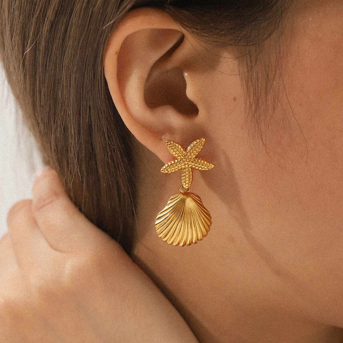 1 Pair Starfish Stainless Steel Waterproof Gold Color Women's Stud Earrings 2