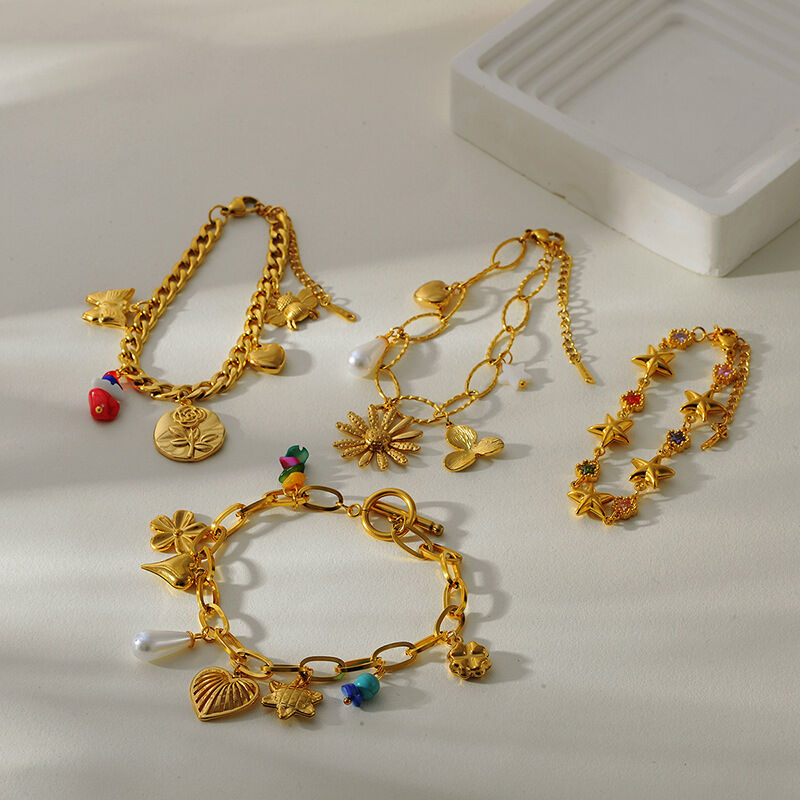 1 Piece Retro Heart Stainless Steel Waterproof Gold Color Charm Bracelet