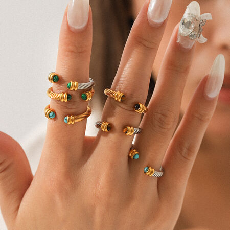 1 Piece Annular Shape Stainless Steel Waterproof Gold Color Natural Stone Statement Rings