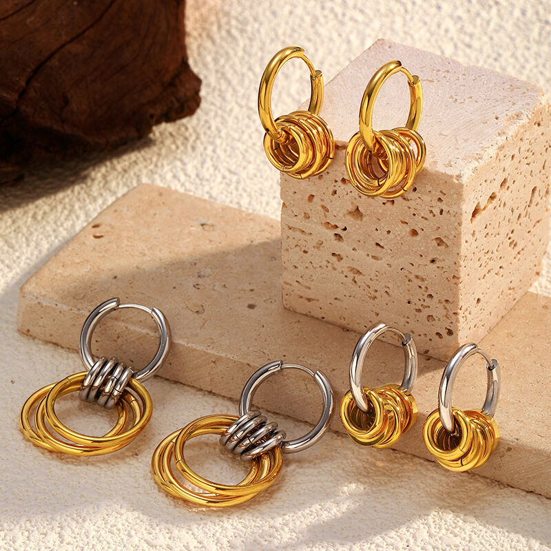 1 Pair Simple Circle Stainless Steel Waterproof Gold Color Drop Earrings