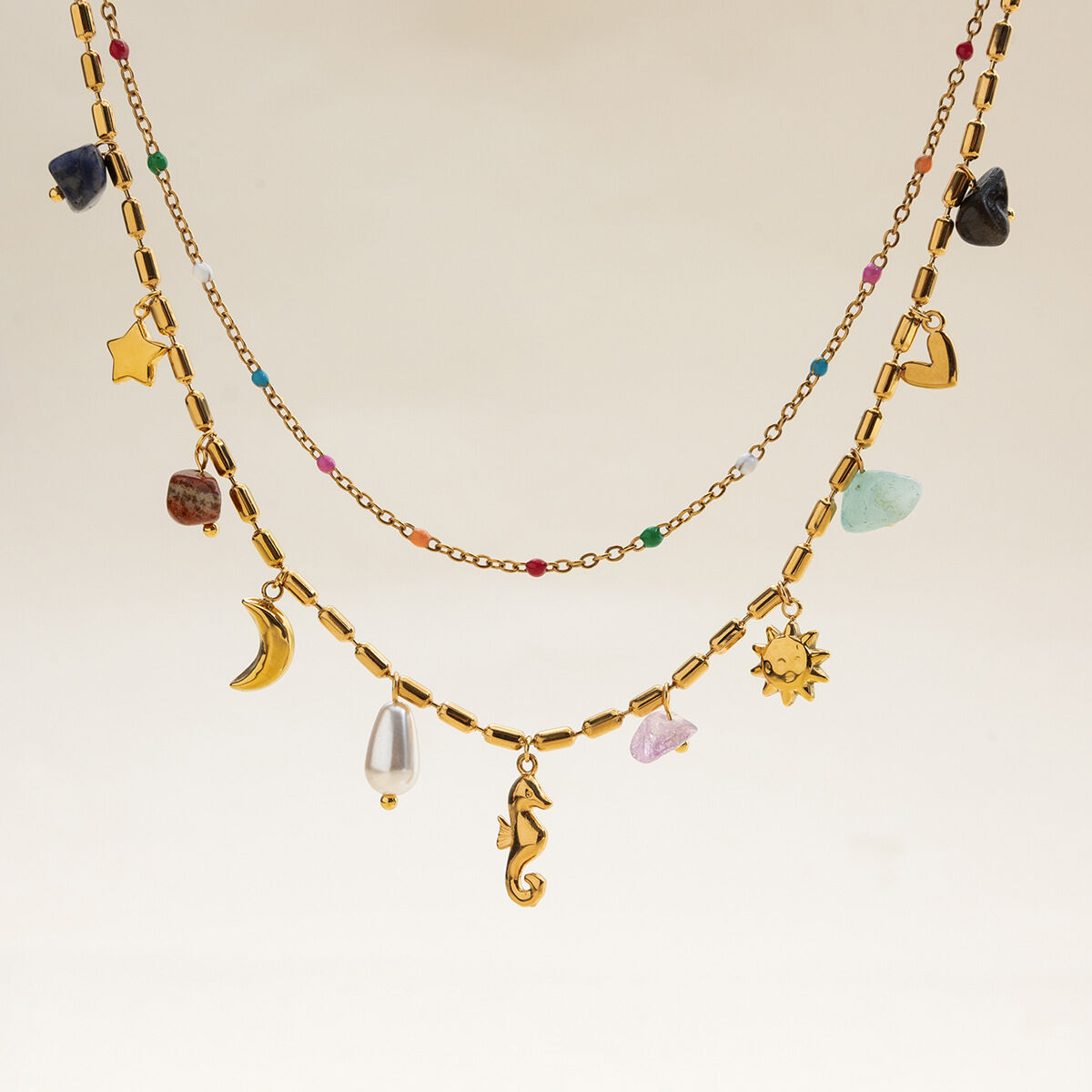 1 Piece Vacation Seahorse Stainless Steel Waterproof Gold Color Women's Layered Necklaces Picture6