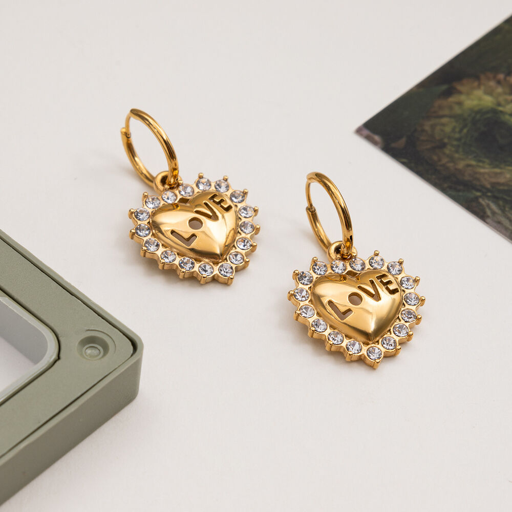 1 Pair Romantic Love Letter Heart Stainless Steel Waterproof Gold Color Women's Drop Earrings h5Picture7