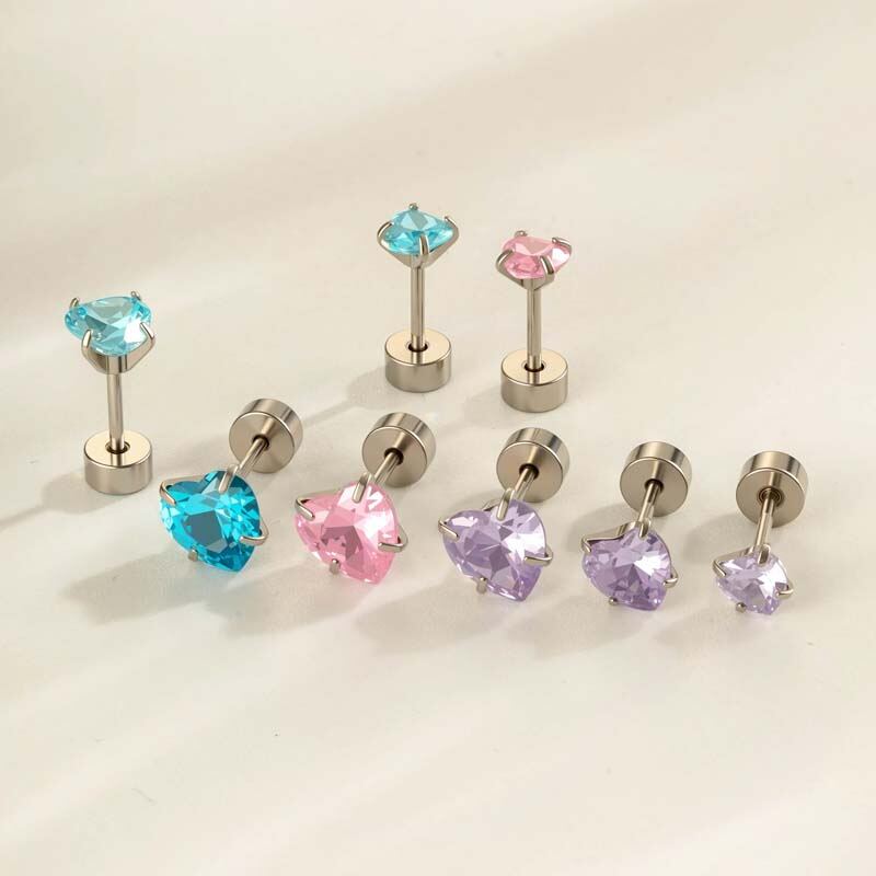 Orecchino piercing a forma di cuore in acciaio inossidabile impermeabile con zircone