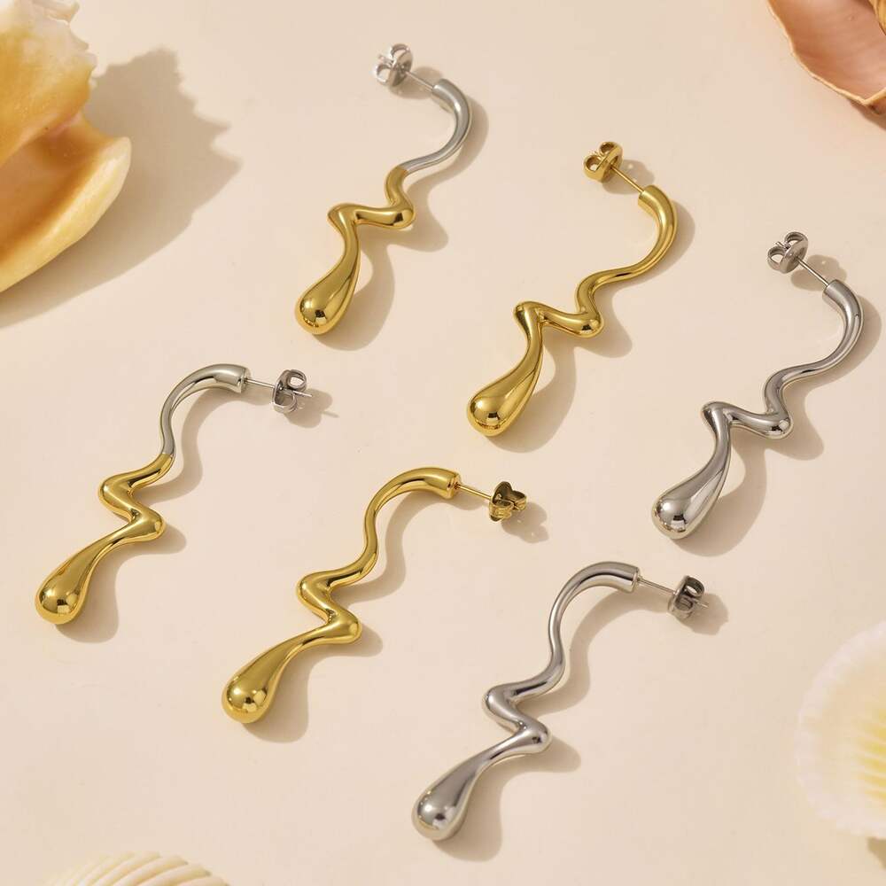 1 Pair Daily Irregular Shape Stainless Steel Waterproof Gold Color Women's Drop Earrings Picture7