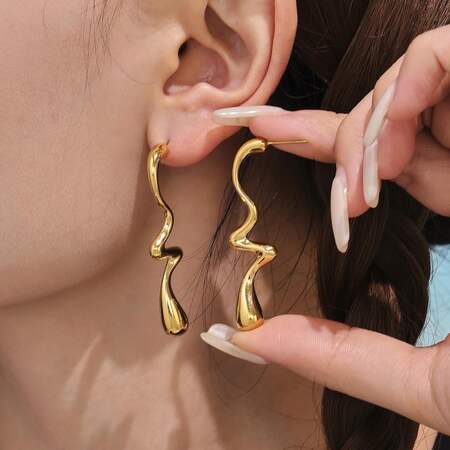 1 Pair Daily Irregular Shape Stainless Steel Waterproof Gold Color Women's Drop Earrings