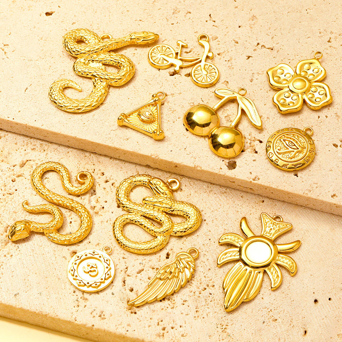 1 pezzo di ciondolo da donna in acciaio inossidabile color oro impermeabile a forma di serpente, serie classica fai da te Immagine3