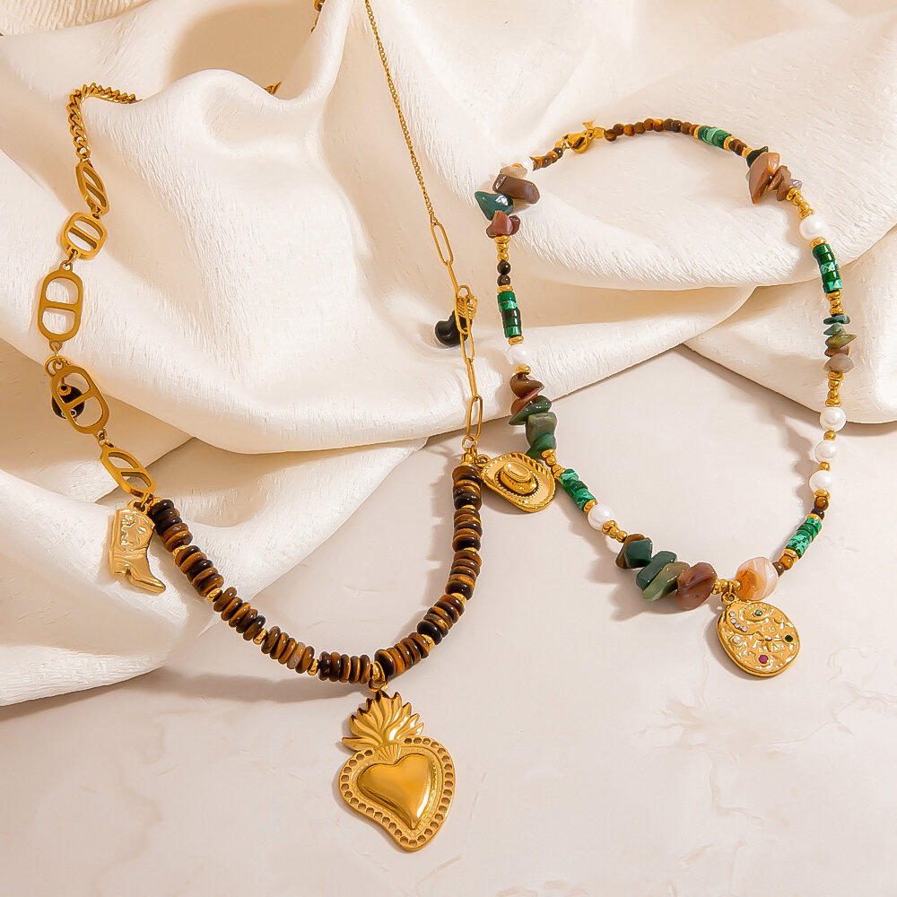 1 Piece Simple Series Casual Heart Stainless Steel Waterproof  Women's Beaded Necklaces