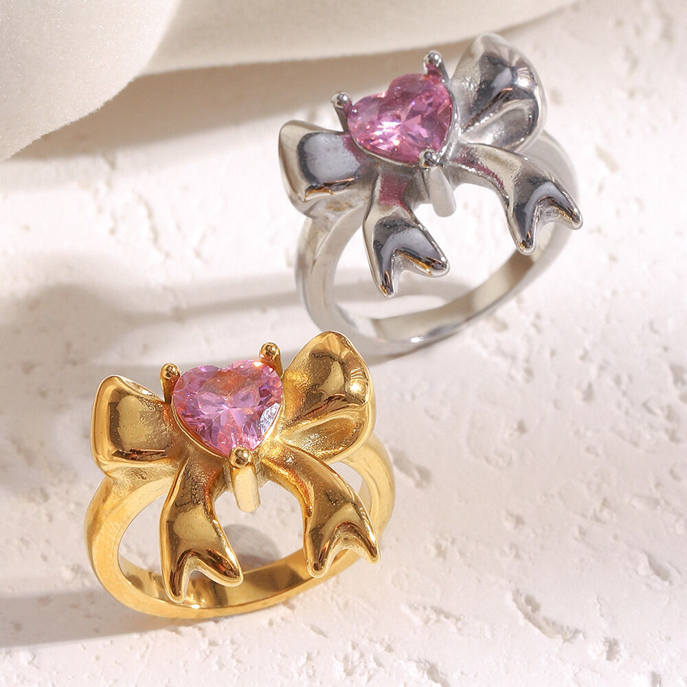 1 Piece Simple Series Cute Bow Knot Stainless Steel Waterproof Zircon Women's Gemstone Rings